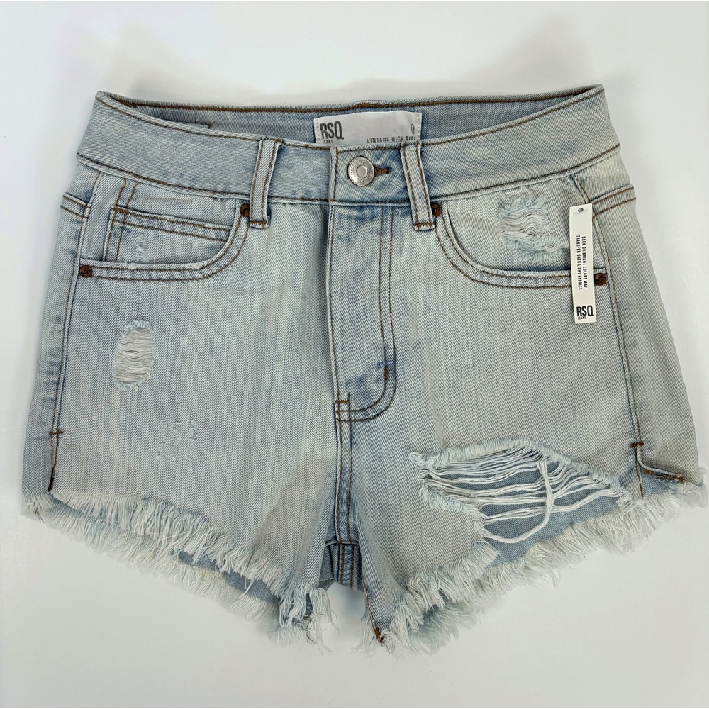 NWT RSQ Vintage High Rise Distressed Button Fly Denim Cutoff Shorts 0 Light Wash